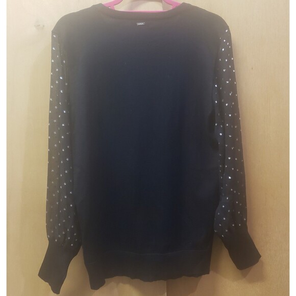 DKNY black top with sheer sleeves that have a star pattern Sz Medium III - Picture 4 of 7